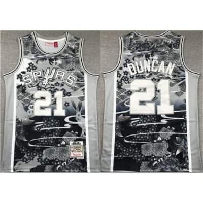 Men San Antonio Spurs 21 Tim Duncan Black White Classics Swingman Stitched Jersey