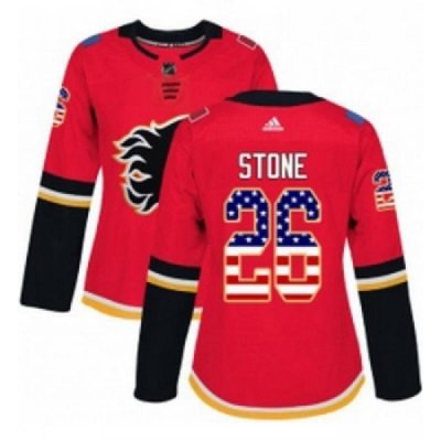 Womens Adidas Calgary Flames 26 Michael Stone Authentic Red USA Flag Fashion NHL Jersey