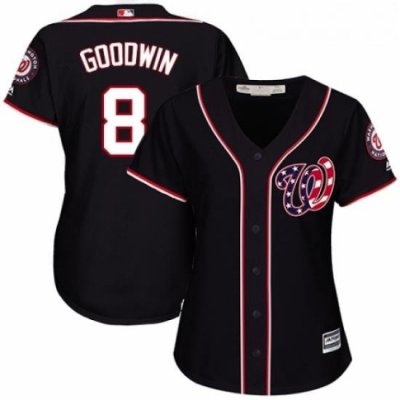 Womens Majestic Washington Nationals 8 Brian Goodwin Replica Navy Blue Alternate 2 Cool Base MLB Jersey