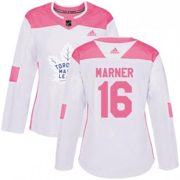 Womens Adidas Toronto Maple Leafs 16 Mitchell Marner Authentic WhitePink Fashion NHL Jersey