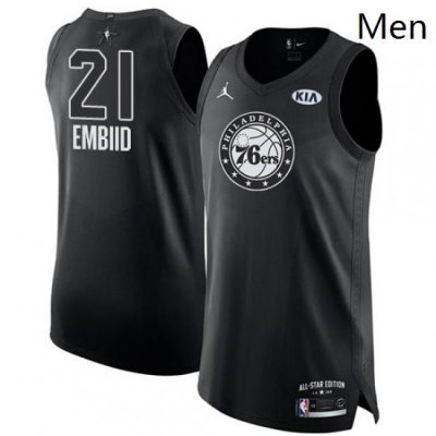 Mens Nike Jordan Philadelphia 76ers 21 Joel Embiid Authentic Black 2018 All Star Game NBA Jersey