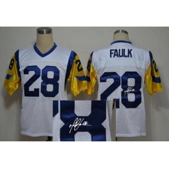 St. Louis Rams 28 Marshall Faulk White Throwback M&N Signed NFL Jerseys