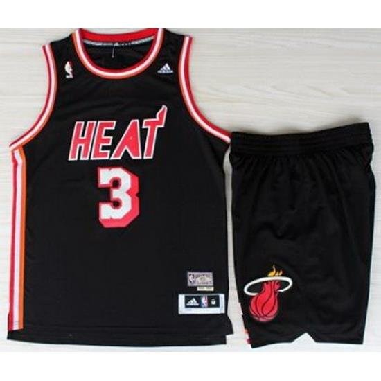 Miami Heat 3 Dwyane Wadet Black Hardwood Classics Revolution 30 Swingman Jerseys Shorts NBA Suits