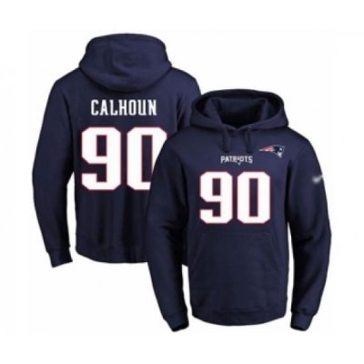 Football Mens New England Patriots 90 Shilique Calhoun Navy Blue Name Number Pullover Hoodie