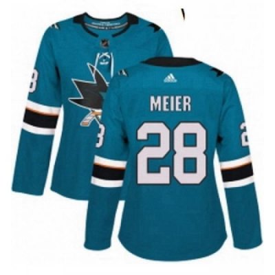 Womens Adidas San Jose Sharks 28 Timo Meier Premier Teal Green Home NHL Jersey