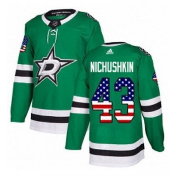 Youth Adidas Dallas Stars 43 Valeri Nichushkin Authentic Green USA Flag Fashion NHL Jersey