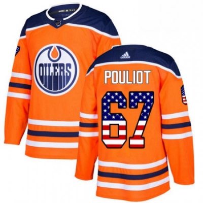 Mens Adidas Edmonton Oilers 67 Benoit Pouliot Authentic Orange USA Flag Fashion NHL Jersey