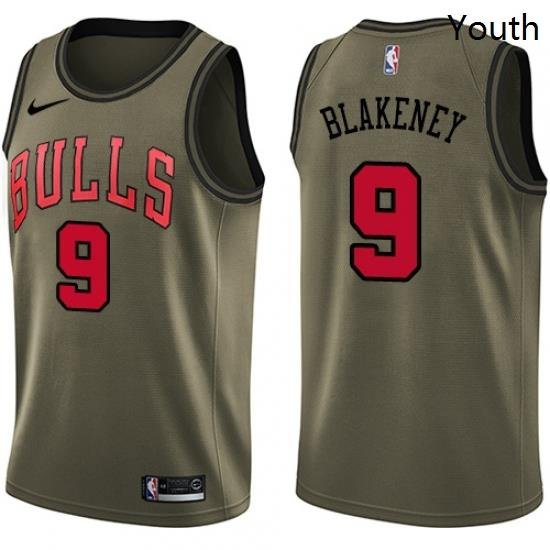 Youth Nike Chicago Bulls 9 Antonio Blakeney Swingman Green Salute to Service NBA Jersey