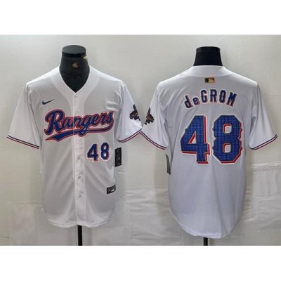 Men Texas Rangers 48 Jacob DeGrom White Gold Cool Base Stitched Baseball Jersey 1