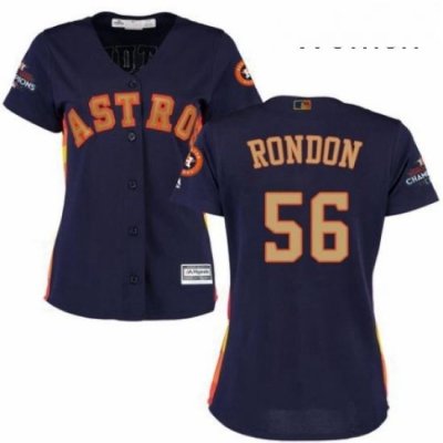 Womens Majestic Houston Astros 56 Hector Rondon Authentic Navy Blue Alternate 2018 Gold Program Cool Base MLB Jersey