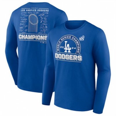 Men Los Angeles Dodgers Royal 2024 World Series Champions Signature Roster Long Sleeve T Shirt