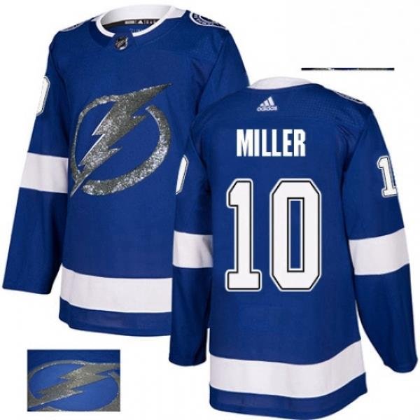 Mens Adidas Tampa Bay Lightning 10 JT Miller Authentic Royal Blue Fashion Gold NHL Jerse