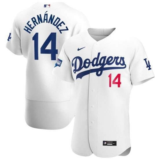 Men Los Angeles Dodgers 14 Enrique Hernandez White Nike 2020 World Series Champions Flexbase Jersey