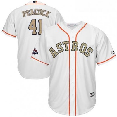 Youth Majestic Houston Astros 41 Brad Peacock Authentic White 2018 Gold Program Cool Base MLB Jersey