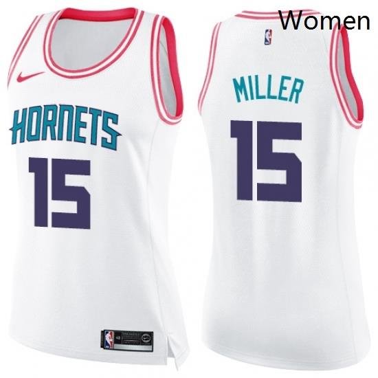 Womens Nike Charlotte Hornets 15 Percy Miller Swingman WhitePink Fashion NBA Jersey