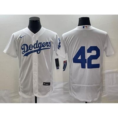 Men's Los Angeles Dodgers #42 Jackie Robinson White No Name Stitched Flex Base Nike Jersey