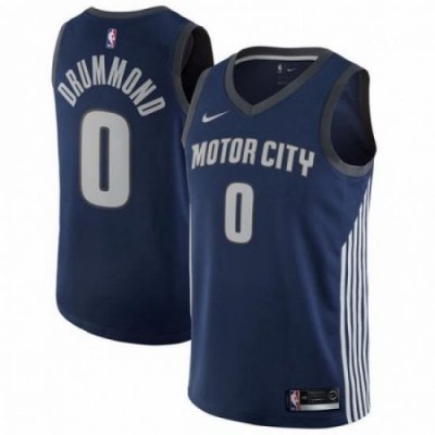 Mens Nike Detroit Pistons 0 Andre Drummond Authentic Navy Blue NBA Jersey City Edition