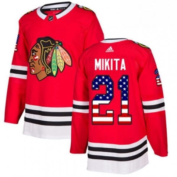 Mens Adidas Chicago Blackhawks 21 Stan Mikita Authentic Red USA Flag Fashion NHL Jersey