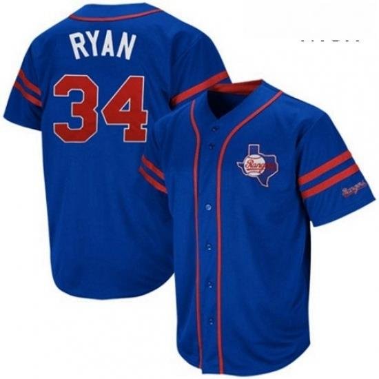 Mens Mitchell and Ness Texas Rangers 34 Nolan Ryan Authentic Blue Throwback MLB Jersey