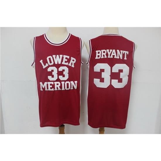 Men Nike Los Angeles Lakers 33 Kobe Bryant Authentic Red Lower Merion Aces High School NBA Jersey