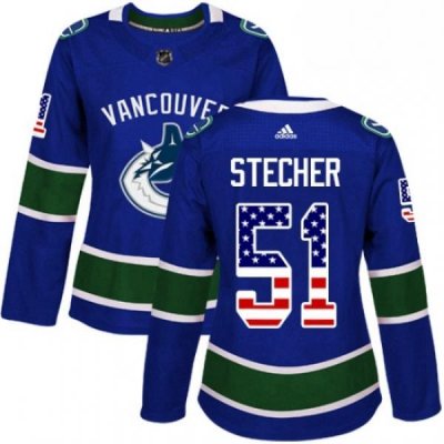 Womens Adidas Vancouver Canucks 51 Troy Stecher Authentic Blue USA Flag Fashion NHL Jersey