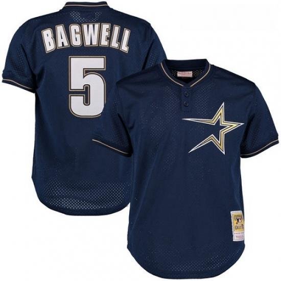 Mens Mitchell and Ness 1997 Houston Astros 5 Jeff BagWell Replica Navy Blue ThroWback MLB Jersey