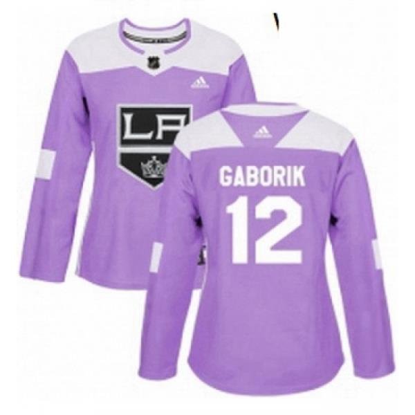 Womens Adidas Los Angeles Kings 12 Marian Gaborik Authentic Purple Fights Cancer Practice NHL Jersey