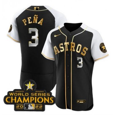 Men Houston Astros 3 Jeremy Pe F1a 2023 Black Gold Alternate Flex Base Stitched Baseball Jersey