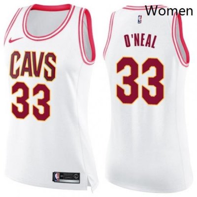 Womens Nike Cleveland Cavaliers 33 Shaquille ONeal Swingman WhitePink Fashion NBA Jersey