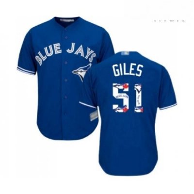 Mens Toronto Blue Jays 51 Ken Giles Authentic Blue Team Logo Fashion Baseball Jersey