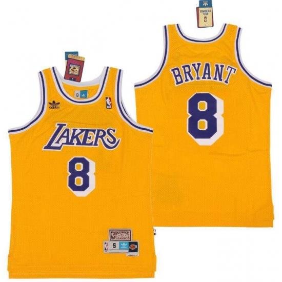 Men Adidas Lakers 8 Kobe Bryant Yellow Throwback Stitched NBA Jersey