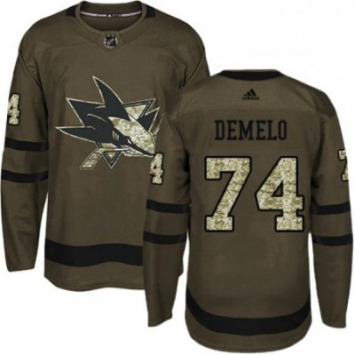 Mens Adidas San Jose Sharks 74 Dylan DeMelo Premier Green Salute to Service NHL Jersey