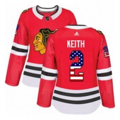 Womens Adidas Chicago Blackhawks 2 Duncan Keith Authentic Red USA Flag Fashion NHL Jersey