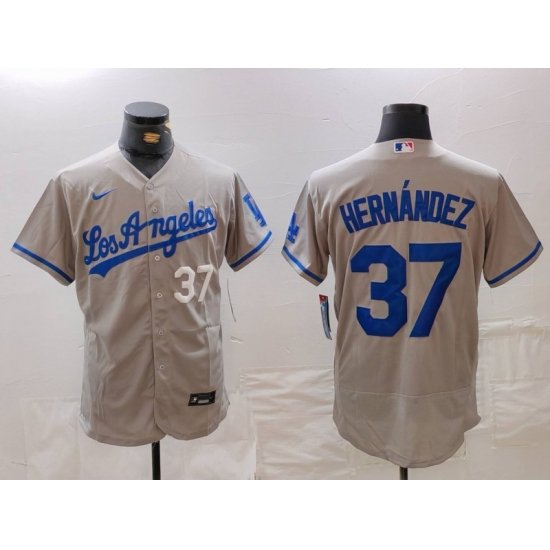 Men Los Angeles Dodgers 37 Teoscar Hernandez Grey Flex Base Stitched Baseball Jersey 4