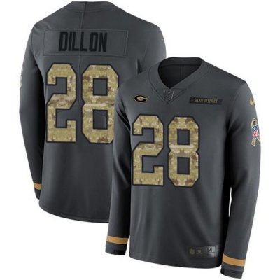 Nike Packers 28 AJ Dillon Anthracite Salute to Service Men Stitched NFL Limited Therma Long Sleeve Jersey