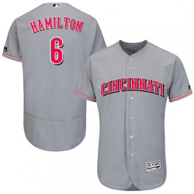 Mens Majestic Cincinnati Reds 6 Billy Hamilton Grey Flexbase Authentic Collection MLB Jersey