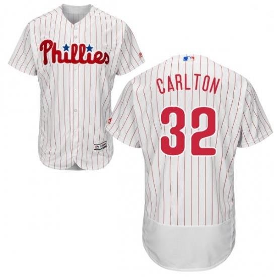 Mens Majestic Philadelphia Phillies 32 Steve Carlton White Home Flex Base Authentic Collection MLB Jersey