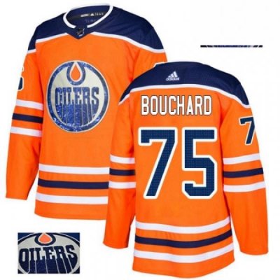 Mens Adidas Edmonton Oilers 75 Evan Bouchard Authentic Orange Fashion Gold NHL Jersey