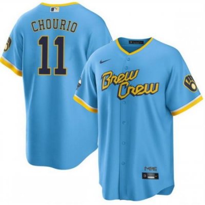 Men Milwaukee Brewers 11 Jackson Chourio Powder Blue City Connect Cool Base Stitched Jersey