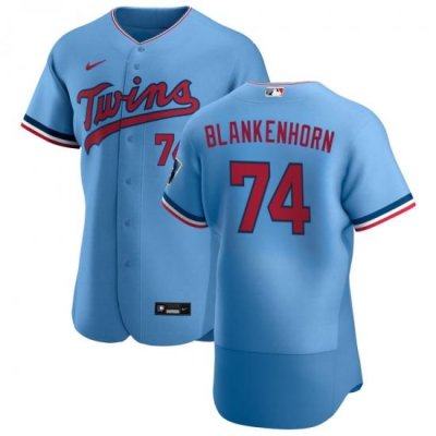 Men Minnesota TWins 74 Travis Blankenhorn Men Nike Light Blue Alternate 2020 Flex Base Team MLB Jersey