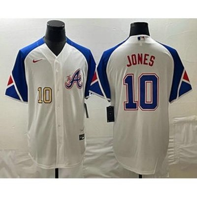 Men's Atlanta Braves #10 Chipper Jones Number White 2023 City Connect Cool Base Stitched Jerseys