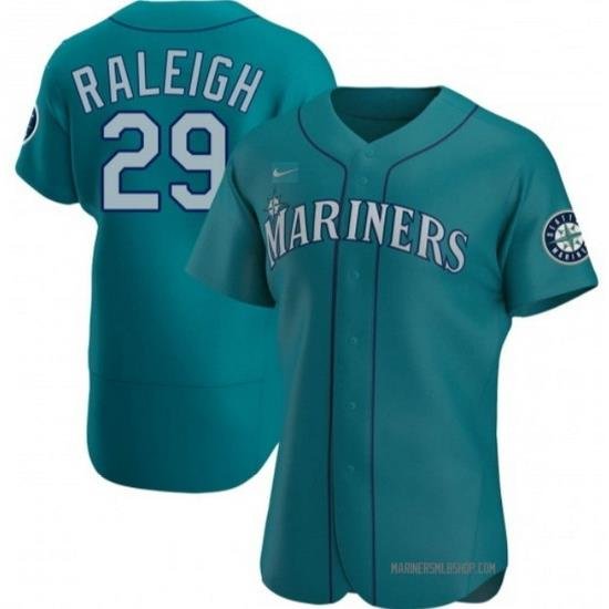 Men Seattle Mariners 29 Cal Raleigh Aqua Flex Base Stitched Jersey