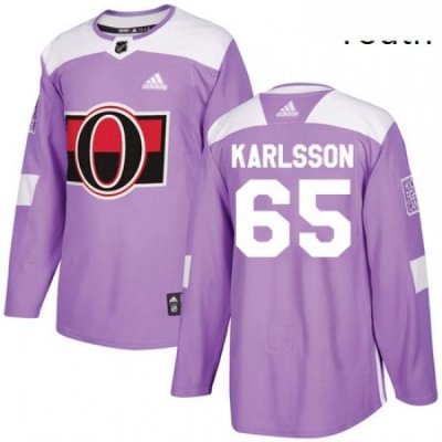 Youth Adidas Ottawa Senators 65 Erik Karlsson Authentic Purple Fights Cancer Practice NHL Jersey