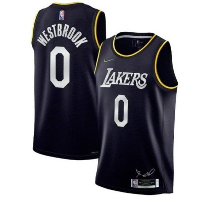 Men Los Angeles Lakers 0 Russell Westbrook 2022 Black 75th Anniversary Select Series MVP Swingman Jersey