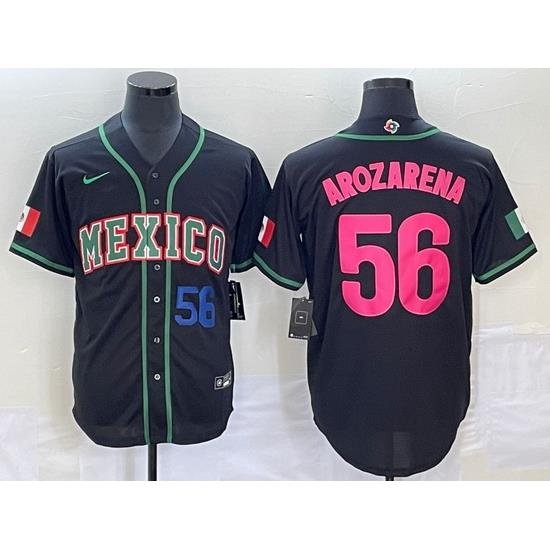 Men's Mexico Baseball #56 Randy Arozarena Number 2023 Black Pink World Classic Stitched Jersey2