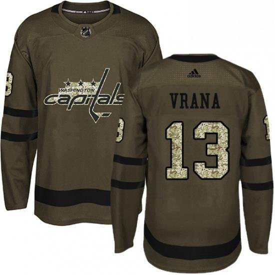 Mens Adidas Washington Capitals 13 Jakub Vrana Premier Green Salute to Service NHL Jersey