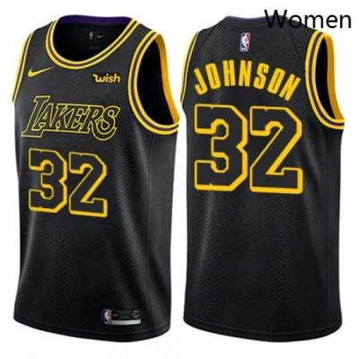 Womens Nike Los Angeles Lakers 32 Magic Johnson Swingman Black NBA Jersey City Edition