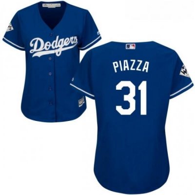 Womens Majestic Los Angeles Dodgers 31 Mike Piazza Authentic Royal Blue Alternate 2017 World Series Bound Cool Base MLB Jersey