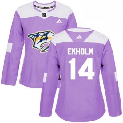 Womens Adidas Nashville Predators 14 Mattias Ekholm Authentic Purple Fights Cancer Practice NHL Jersey