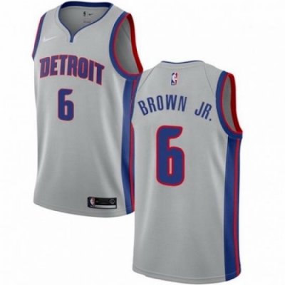 Mens Nike Detroit Pistons 6 Bruce Brown Jr Swingman Silver NBA Jersey Statement Edition